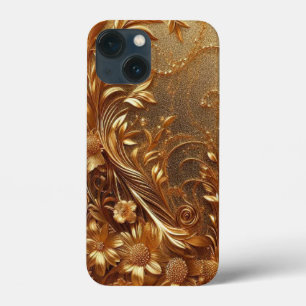Modern elegant golden floral curve iPhone 13 mini case