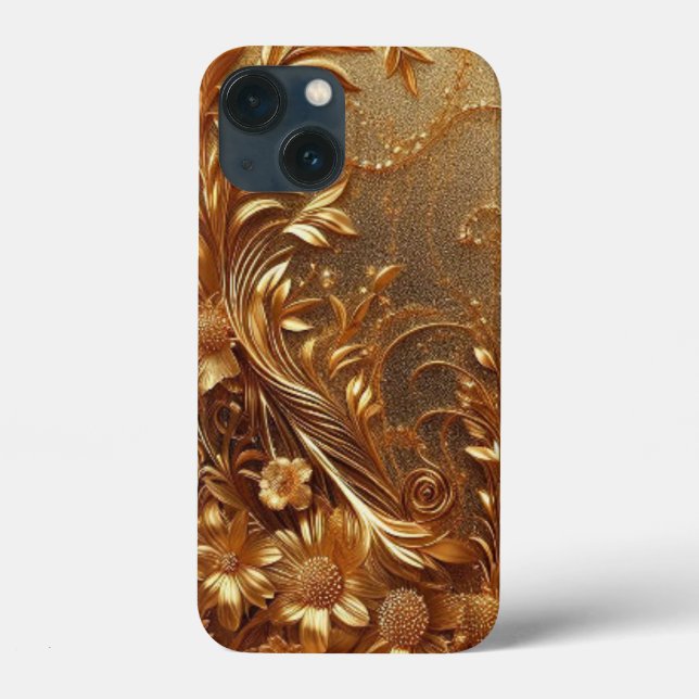 Modern elegant  golden floral curve Case-Mate iPhone case (Back)
