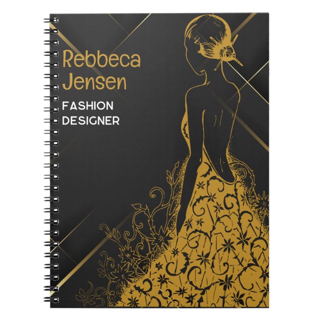 Modern Elegant golden Gown Summer Fashion  Notebook (Front)