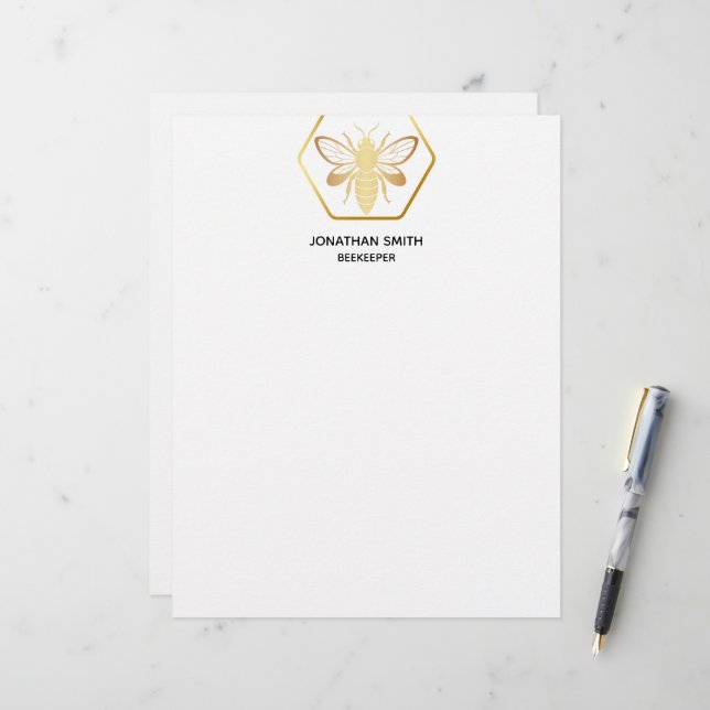Modern & Elegant Golden Honey Beekeeper Custom Letterhead (Front/Back In Situ)