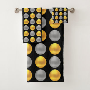 Modern Elegant Golden & Silver Dots on Black Bath Towel Set
