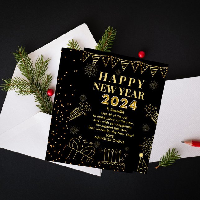 Modern & Elegant Golden Soiree: NYE Celebration Holiday Card (Creator Uploaded)