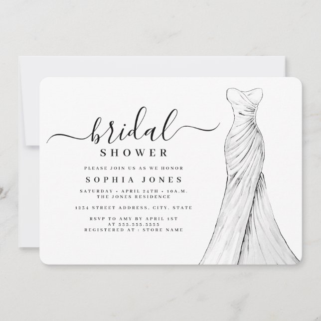 Modern Elegant Gown Bridal Shower  Invitation (Front)