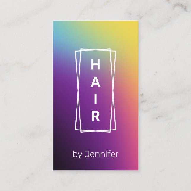 Modern elegant gradient colourful holographic hair business card (Front)