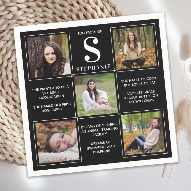Modern Elegant Graduate Fun Facts Unique 5 Photo Napkin (Creator Uploaded)