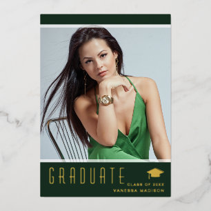 Modern Elegant Graduate Green Photo Foil Card
