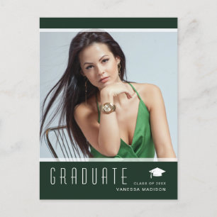 Modern Elegant Graduate Photo Green Announcement Postcard