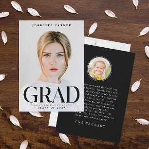 Modern Elegant Graduate Photo Portrait Name Black  Announcement