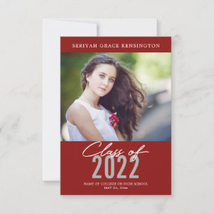 Modern Elegant Graduate Red Graduation Photo Announcement