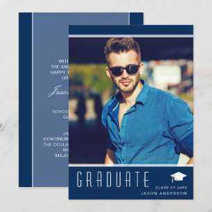Modern Elegant Graduate Stylish Photo Blue Announcement
