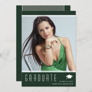Modern Elegant Graduate Stylish Photo Green Announcement