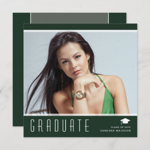 Modern Elegant Graduate Stylish Photo Green White Announcement
