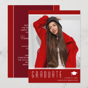 Modern Elegant Graduate Stylish Photo Red Announcement