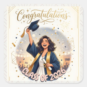 Modern Elegant Graduation Card Template 2026 Square Sticker