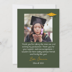 Modern Elegant Graduation gold Cap Thanks Script T Thank You Card