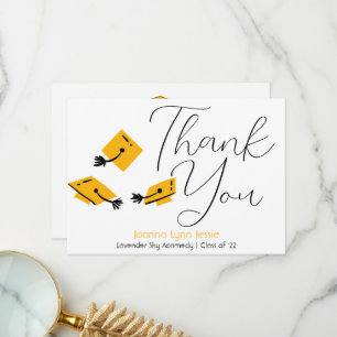 Modern Elegant Graduation gold Cap Thanks Script Thank You Card