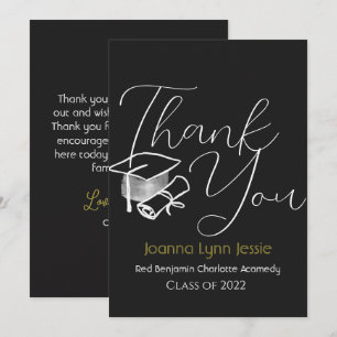 Modern Elegant Graduation white Cap Thanks Script Thank You Card