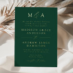 Modern Elegant Green and Gold Monogram Wedding<br><div class="desc">Minimalist,  modern wedding invitation featuring your monogram initials and wedding details displayed in gold foil lettering with calligraphy script accents. The green background can be changed to a colour of your choice. Designed to coordinate with our Modern Elegance wedding collection.</div>