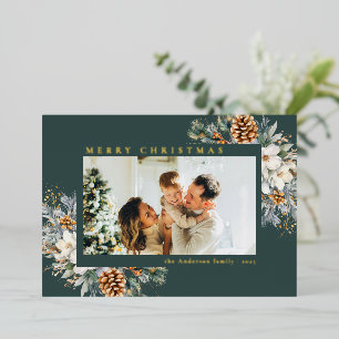 Modern Elegant Green Botanical Photo Christmas