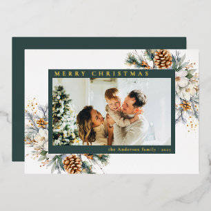 Modern Elegant Green Botanical   Photo Christmas