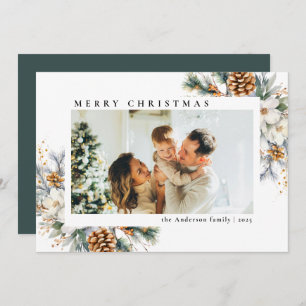 Modern Elegant Green Botanical Photo Christmas Holiday Card