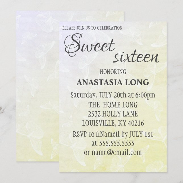 Modern, Elegant Green Buterflays Save The Date (Front/Back)