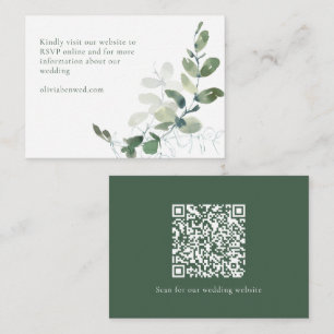 Modern Elegant Green Eucalyptus Wedding QR Code Enclosure Card