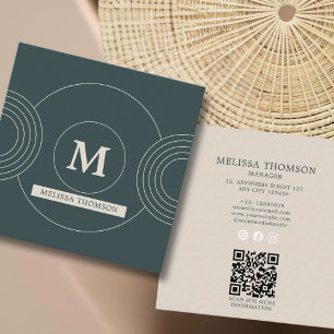 Modern Elegant Green Geometric Line Monogram  Square Business Card