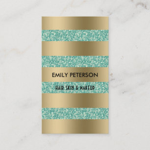 Modern Elegant Green Glitter And Gold Stripes Business Card