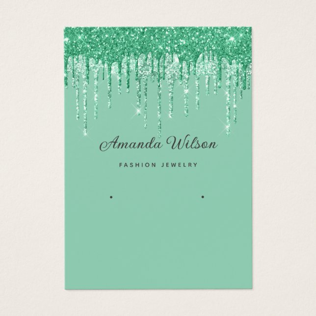 Modern elegant green Glitter earring display card  (Front)