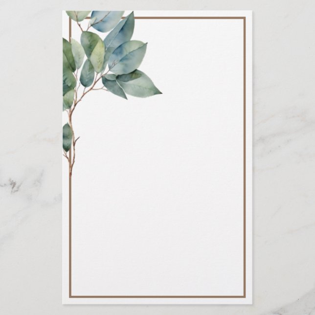 Modern elegant green gold botanical eucalyptus  stationery (Front)