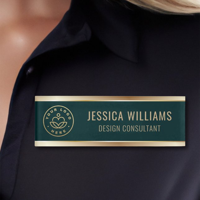 Modern Elegant Green Gold Business Logo Name Tag (Creator Uploaded)