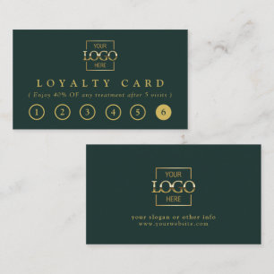 Modern Elegant Green & Gold Business Logo Reward Loyalty Card