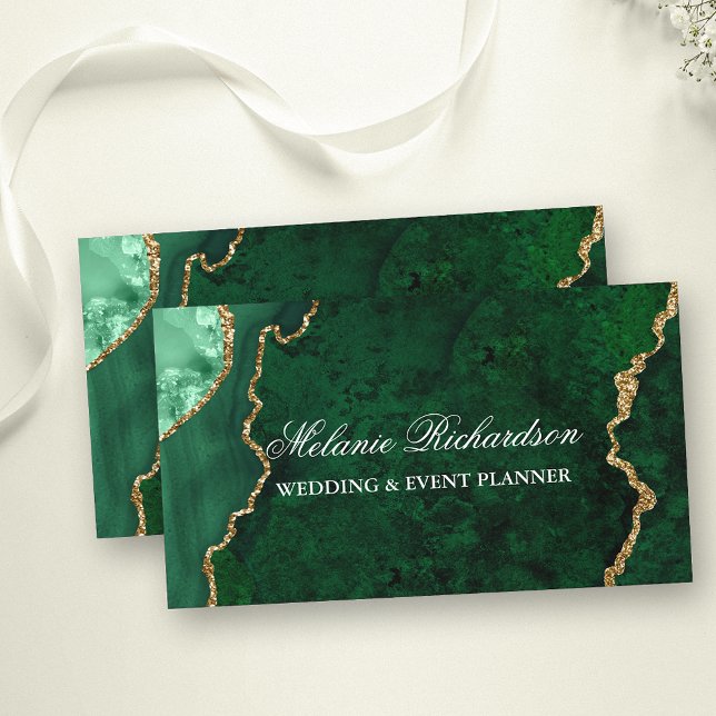  Modern Elegant Green Gold Marble Agate Geode Business Card (Customize to change text size or text style.)