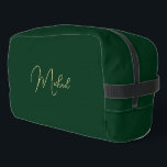 Modern Elegant Green Gold Monogram Travel Cosmetic Dopp Kit<br><div class="desc">Create your own custom, personalised, beautiful modern elegant faux gold script / typography monogram monogrammed, durable Polyester Poplin, sturdy polyester fabric mens womens kids solid plain dark forest green cosmetic makeup toiletry organiser golf beach accessory gym travel dopp kit bag pouch with a zippered closure, two interior mesh pockets -...</div>