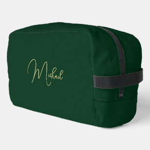 Modern Elegant Green Gold Monogram Travel Cosmetic Dopp Kit