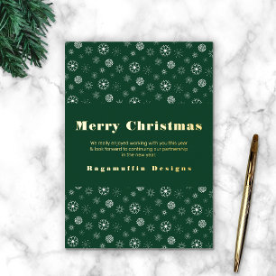 Modern Elegant Green Gold Snowflake Christmas Card