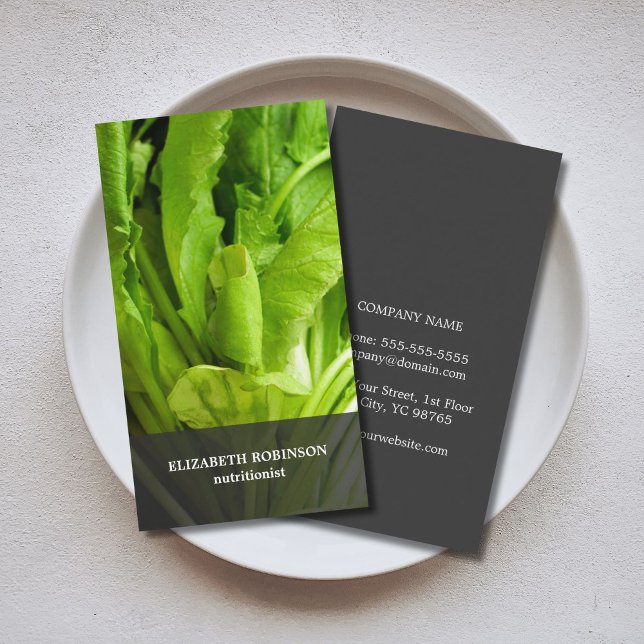 Modern Elegant Green Leaves Nutritionist Business Card (Creator Uploaded)