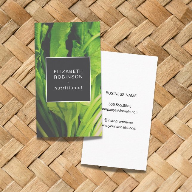 Modern Elegant Green Leaves Nutritionist  Business Card (Creator Uploaded)