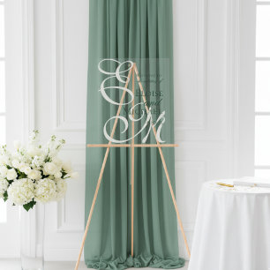 Modern Elegant Green Monogram Calligraphy Wedding Acrylic Sign