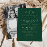 Modern Elegant Green Monogram Photo Wedding<br><div class="desc">Minimalist, modern wedding invitation featuring your monogram initials and wedding details displayed in gold foil lettering with calligraphy script accents. The green background can be changed to a colour of your choice. The foil wedding invitation reverses to display your vertical engagement photo. Designed to coordinate with our Modern Elegance wedding...</div>