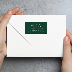 Modern Elegant Green Monogram Return Address Label