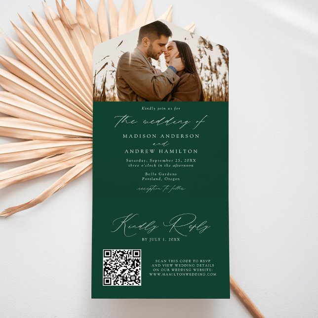Modern Elegant Green Photo Wedding All In One Invitation (Creator Uploaded)
