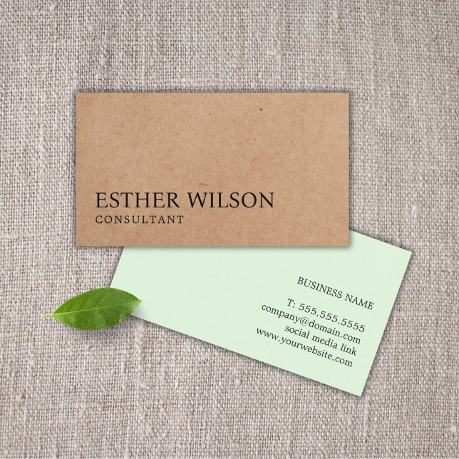Modern Elegant Green PRINTED KraftPaper Consultant Business Card (Creator Uploaded)