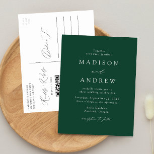 Modern Elegant Green QR Code Wedding Invitation Postcard