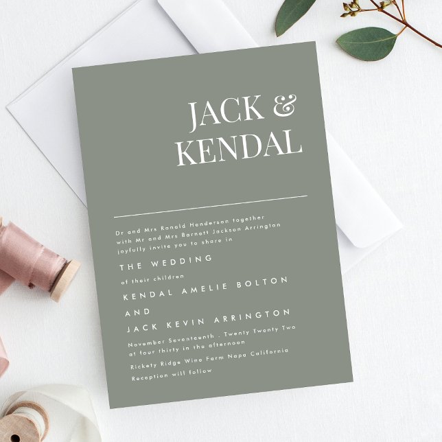 Modern Elegant Green Sage | Editable Names Wedding Invitation (Creator Uploaded)