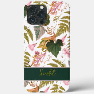 Modern elegant green spring leaves and flowers iPhone 13 pro max case