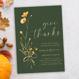 Modern Elegant Green Thanksgiving Dinner Invitation