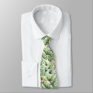 Modern elegant green tropical watercolor leaves tie