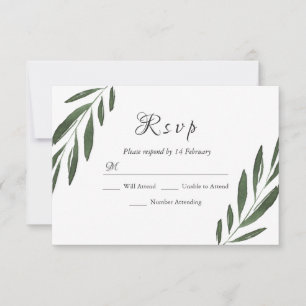 Modern Elegant Green Watercolor Leaf Wedding RSVP